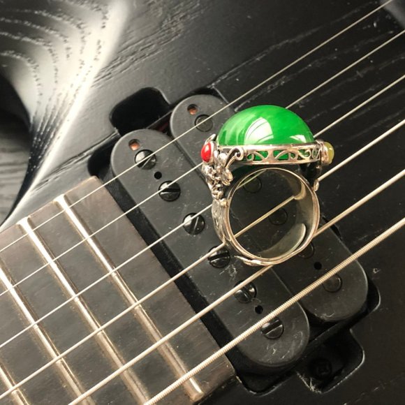 925 Sterling silver inlay Middle Eastern Amber Ring ｜Color :Green ｜ Open… - Picture 7 of 11